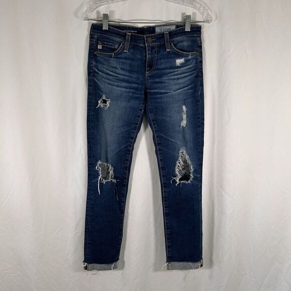 Adriano Goldschmied Jeans Women's 25 Dark Wash Distressed Low Rise Slit Roll Up - Picture 1 of 11